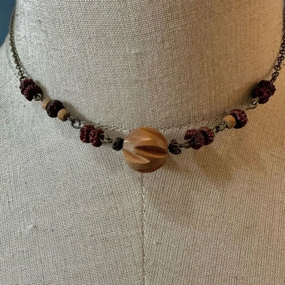 Wood  Rudraksha beaded vintage choker necklace